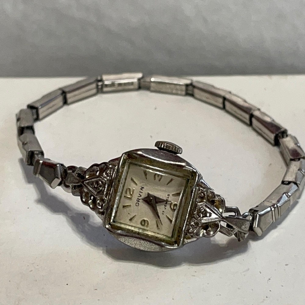 Vtg Orvin Art Deco gold filled and diamond watch. WORKS!